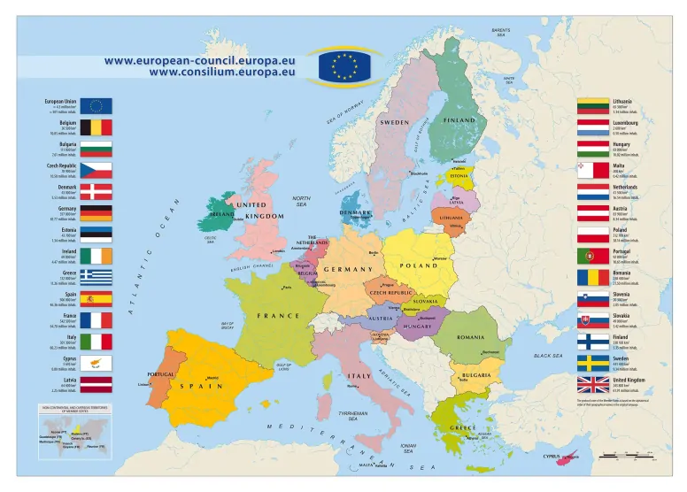 Mapa państw należących do Unii Europejskiej Mapa krajów Unii Europejskiej